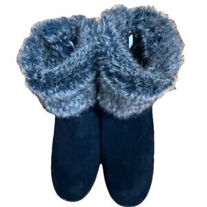 MINNETONKA Women’s Black Leather Upper Faux Fur Lining & Trim Bootie Size 10M